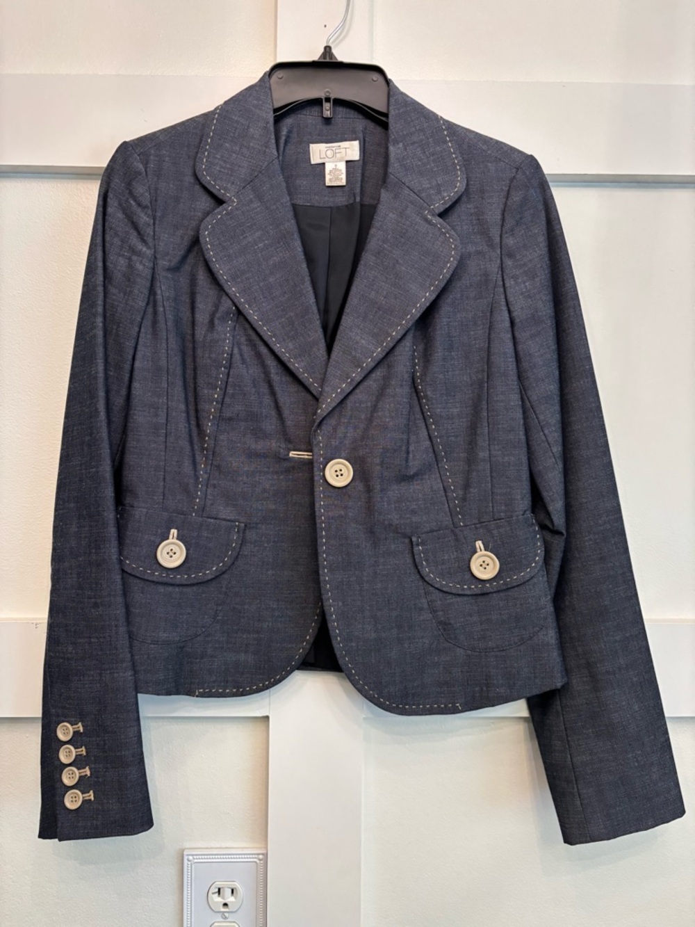 LOFT Dark Blue Tailored Blazer with Contrast Stitching